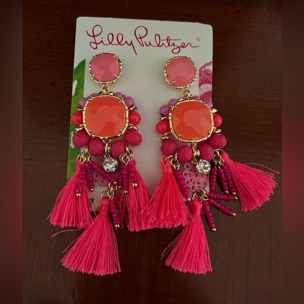 Lilly Pulitzer NEW earrings, waterside beaded drop earrings in pink, coral
